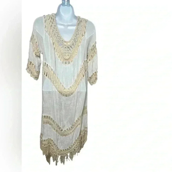 Dreamer Cream boho Swim Cover Duster Sz Large Tie Front - Picture 1 of 11